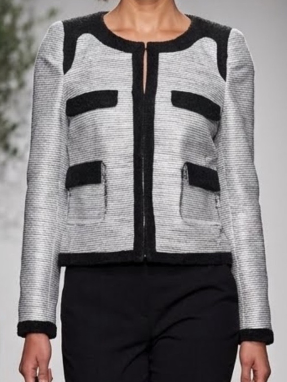 Anthropologie Avec Les Filles Silver Tweed Blazer with Velvety Trim SzM